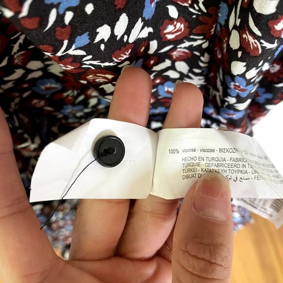 Zara Floral Button Long Sleeve Midi Swing Dress in Wine Red & Blue Medium - Picture 9 of 10